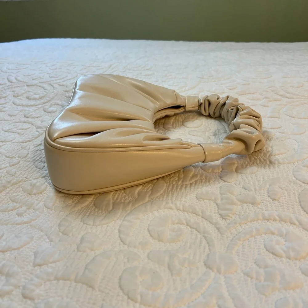 JW PEI Gabbi Ruched Small Hobo Vegan Faux Leather Wrist Handbag Ivory Neutral